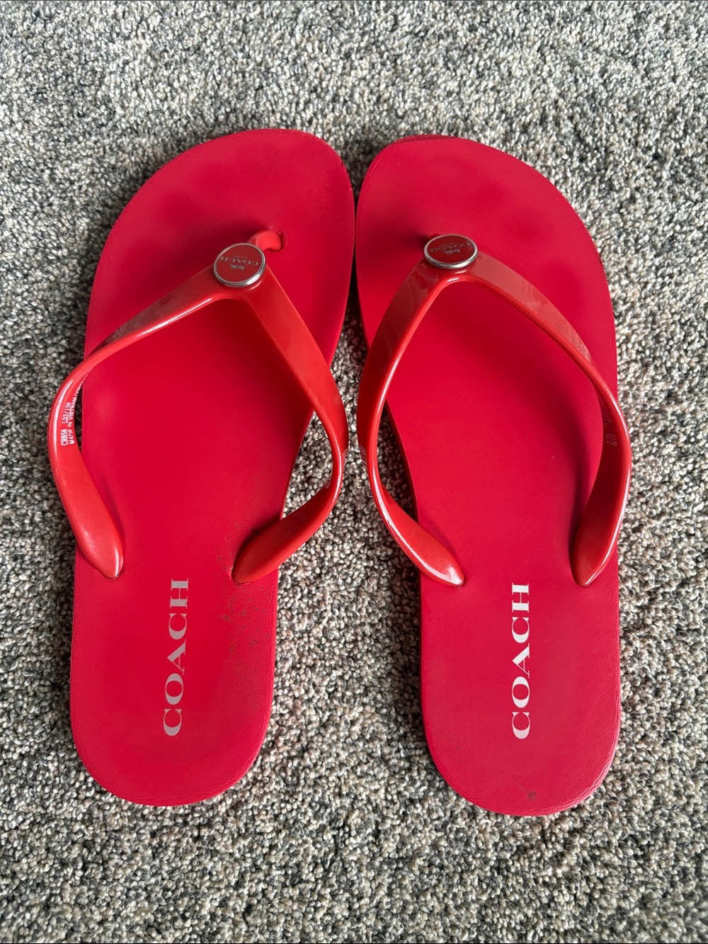 COACH Red Logo Thong Sandals